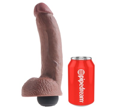 King Cock - Realistyczne Naturalne Dildo Z Wytryskiem 23 CM Ciemny Kolor Skóry